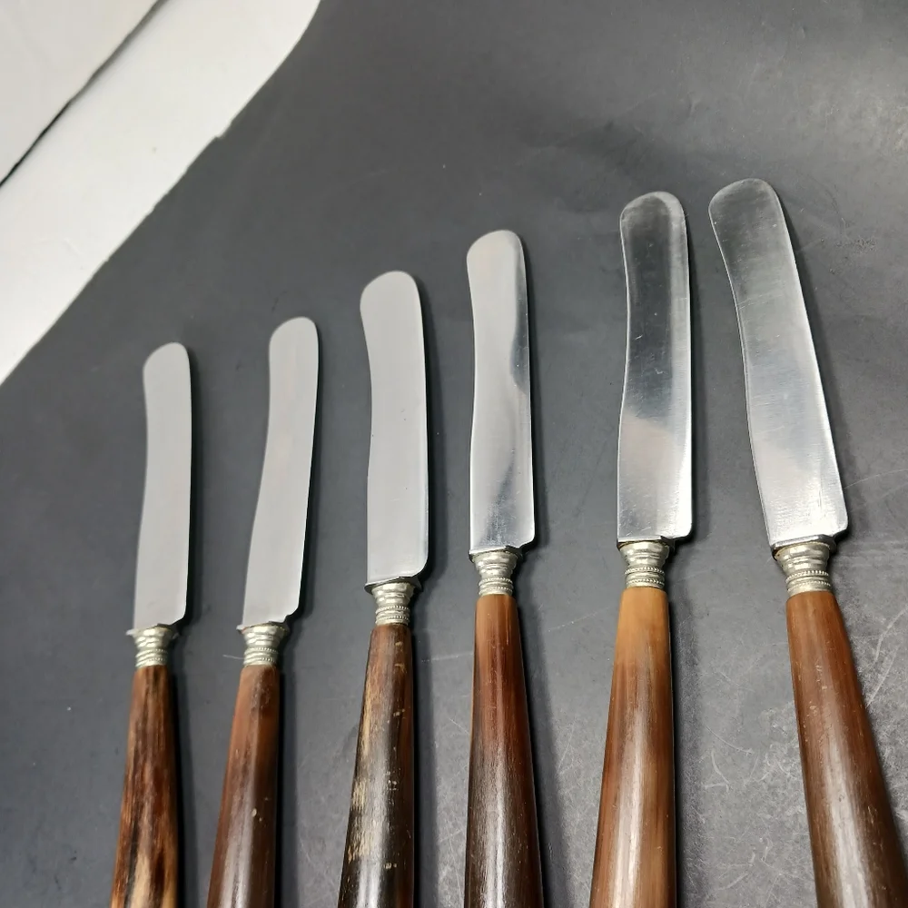 6 Vintage Dutch Antler/Horn Handle Sharp DINNER KNIVES EUC